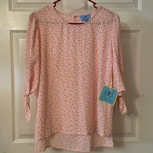 CeCe Pink w/ Dots Short Sleeve Blouse